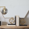 image:imageDeco 79 Stainless Steel Metal Geometric Decorative Bookends Overlapping Cube Non Skid Bookends with Black Bases Set of 2 Office Bookends8W 8H Gold