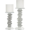 image:imageDeco 79 Glass Handmade Decorative Candle Holder Stacked Stone Candle Stand Set of 2 Candlestick Holder 11 9 H ClearClear