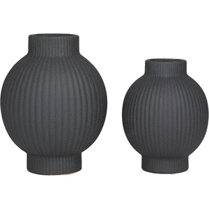 image:imageCosmoLiving by Cosmopolitan Ceramic Decorative Vase Ribbed Centerpiece Vases Set of 2 Flower Vases for Home Decoration 11 9H BlackBlack