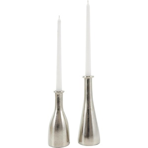 image:imageDeco 79 Aluminum Metal Decorative Candle Holder Candle Stand with Varying Shapes Set of 2 Candlestick Holder 9 7 H Silver