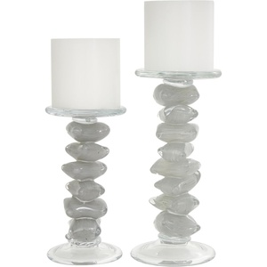 image:imageDeco 79 Glass Handmade Decorative Candle Holder Stacked Stone Candle Stand Set of 2 Candlestick Holder 11 9 H ClearClear