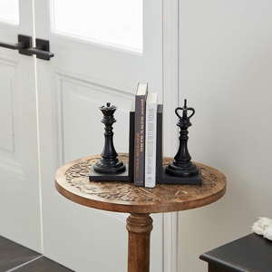 image:imageDeco 79 Polystone Chess Decorative Bookends Non Skid Bookends with King and Queen Set of 2 Office Bookends5W 8H Black