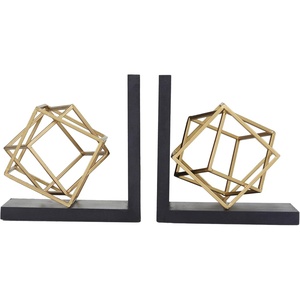 image:imageDeco 79 Stainless Steel Metal Geometric Decorative Bookends Overlapping Cube Non Skid Bookends with Black Bases Set of 2 Office Bookends8W 8H Gold