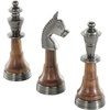 image:imageDeco 79 Aluminum Metal Chess Decorative Sculpture King Queen and Knight Home Decor Statues with Mango Wood Center Set of 3 Accent Figurines 2W 7H Silver