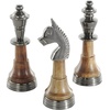 image:imageDeco 79 Aluminum Metal Chess Decorative Sculpture King Queen and Knight Home Decor Statues with Mango Wood Center Set of 3 Accent Figurines 2W 7H Silver