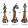 image:imageDeco 79 Aluminum Metal Chess Decorative Sculpture King Queen and Knight Home Decor Statues with Mango Wood Center Set of 3 Accent Figurines 2W 7H Silver