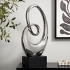 image:imageDeco 79 Ceramic Abstract Decorative Sculpture Swirl Home Decor Statue with Black Wooden Base Accent Figurine 10 x 4 x 21 SilverSilver