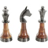 image:imageDeco 79 Aluminum Metal Chess Decorative Sculpture King Queen and Knight Home Decor Statues with Mango Wood Center Set of 3 Accent Figurines 2W 7H Silver